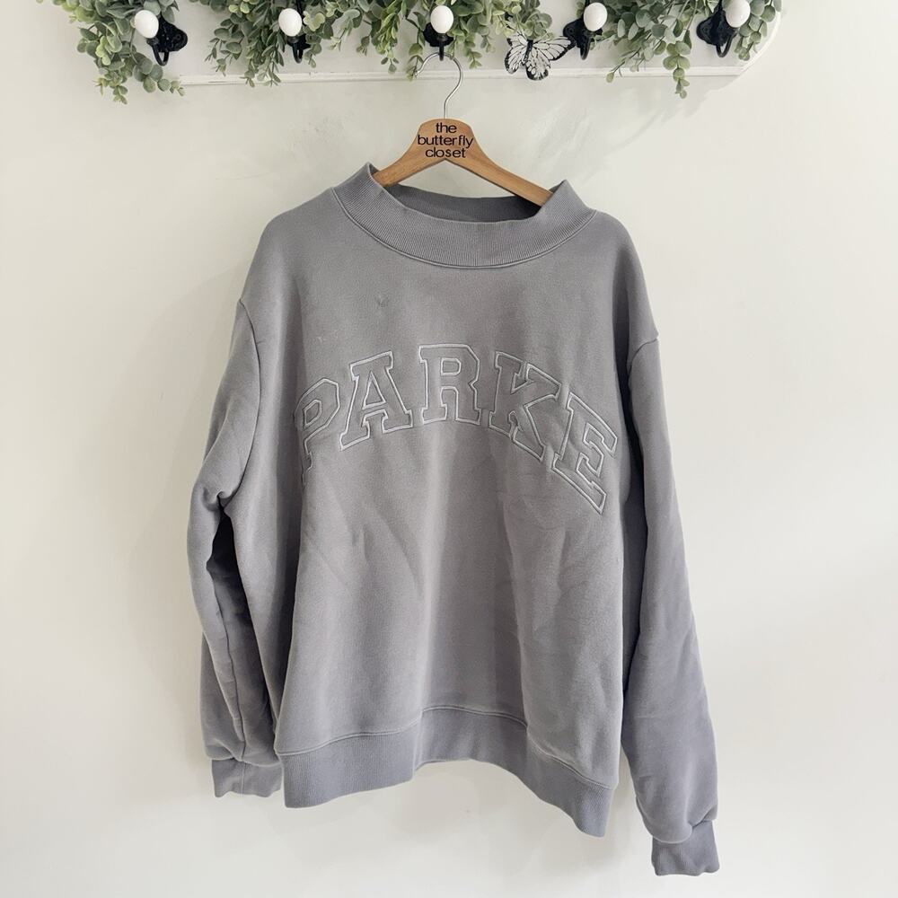 Parke Gray Mock Neck Oversized spell out Sweatshirt XXL